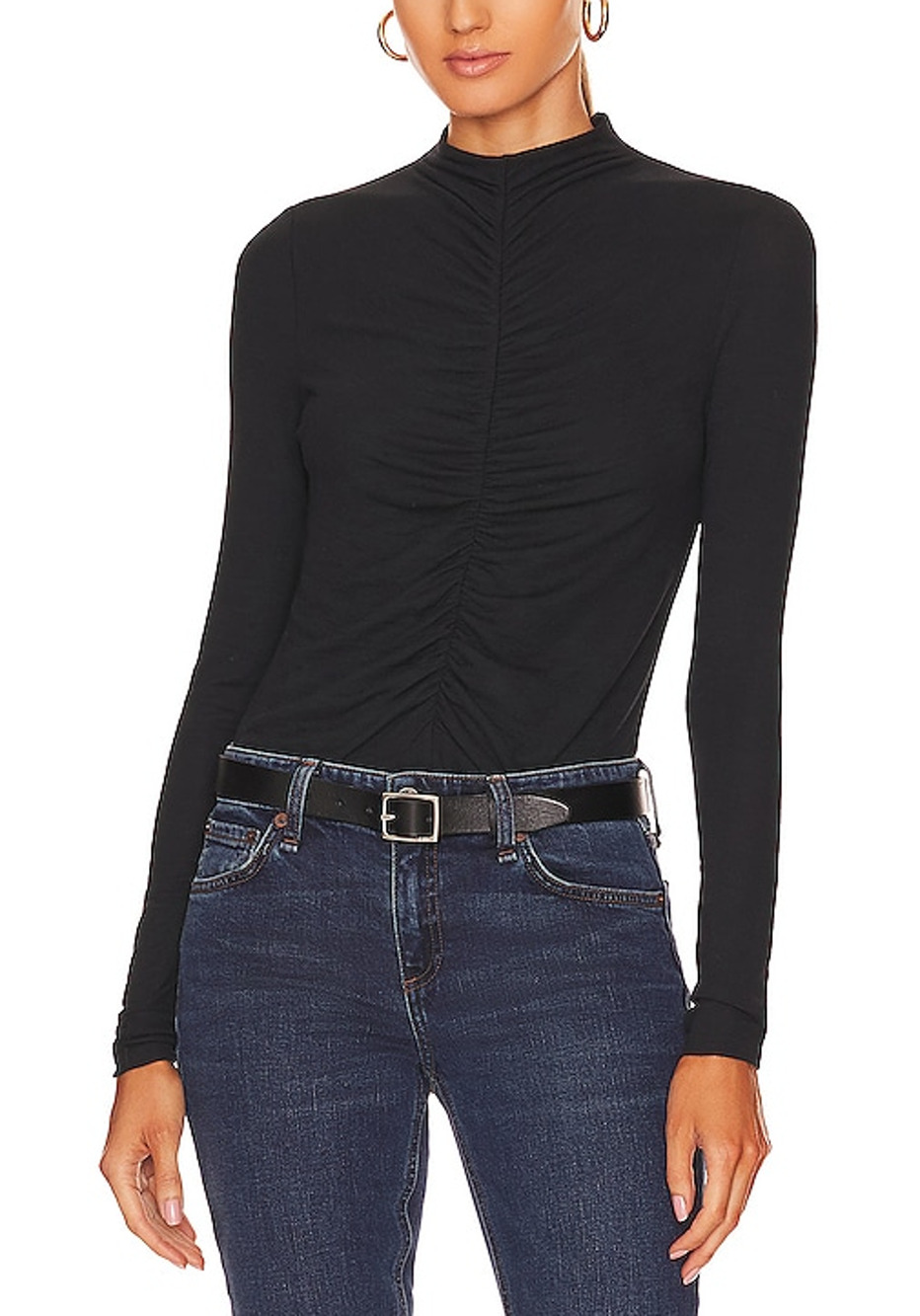 Veronica Beard Ruched Black Theresa Turtleneck Top Size S